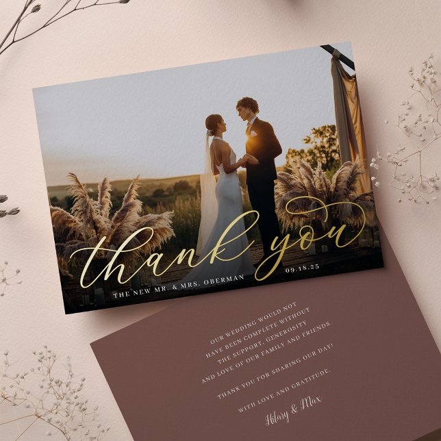 Gold Foil Script Wedding Foto Danke Karte (Von Creator hochgeladen)