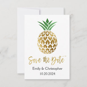 Gold Foil Script Wedding Save the Date Pineape