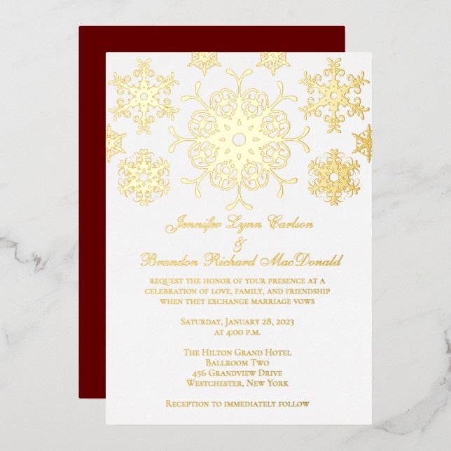 Gold Foil Snowflakes Hochzeit Einladung (Vorderseite/Rückseite)
