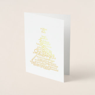 Gold Foil Sober Christmas Tree Word Cloud Folienkarte