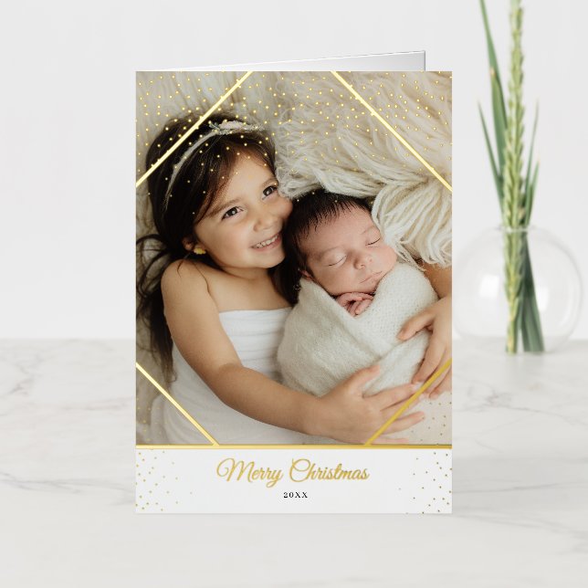 Gold Foil Sparkel Family Photo Carte de Noël (Recto)