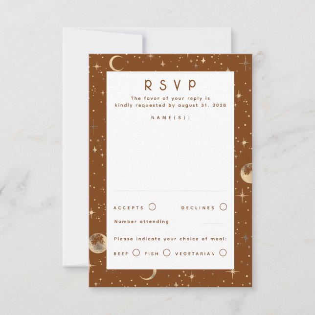 Gold Foil Stars Celestial Wedding RSVP (Vorderseite)