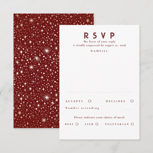 Gold Foil Stars Mariage moderne RSVP (Devant / Derrière)