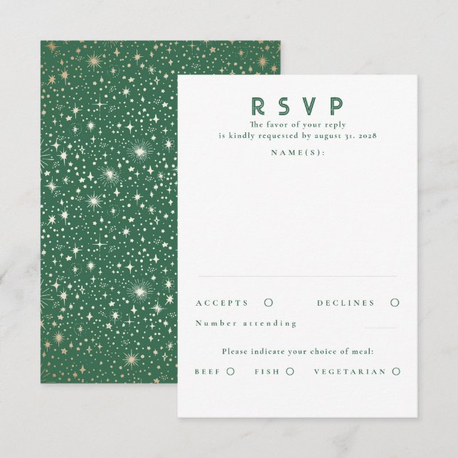 Gold Foil Stars Modern Wedding RSVP (Vorne/Hinten)