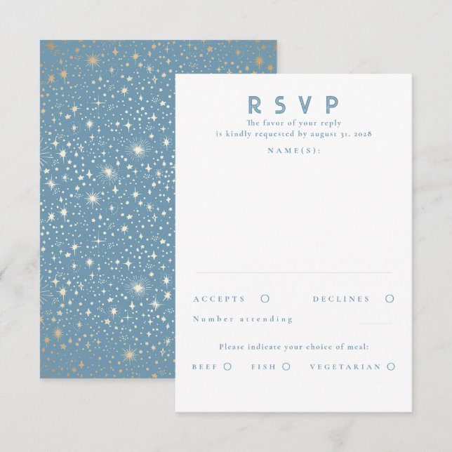 Gold Foil Stars Modern Wedding RSVP (Vorne/Hinten)