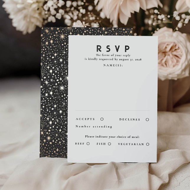 Gold Foil Stars Modern Wedding RSVP Karte (Celestial RSVP Cards)