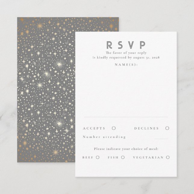Gold Foil Stars Modern Wedding RSVP Karte (Vorne/Hinten)