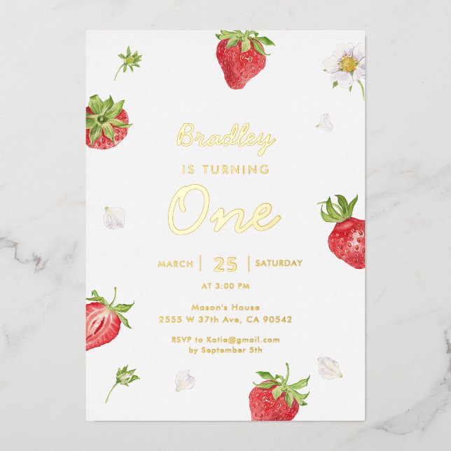 Gold Foil Strawberry Girl Folieneinladung (Vorderseite)