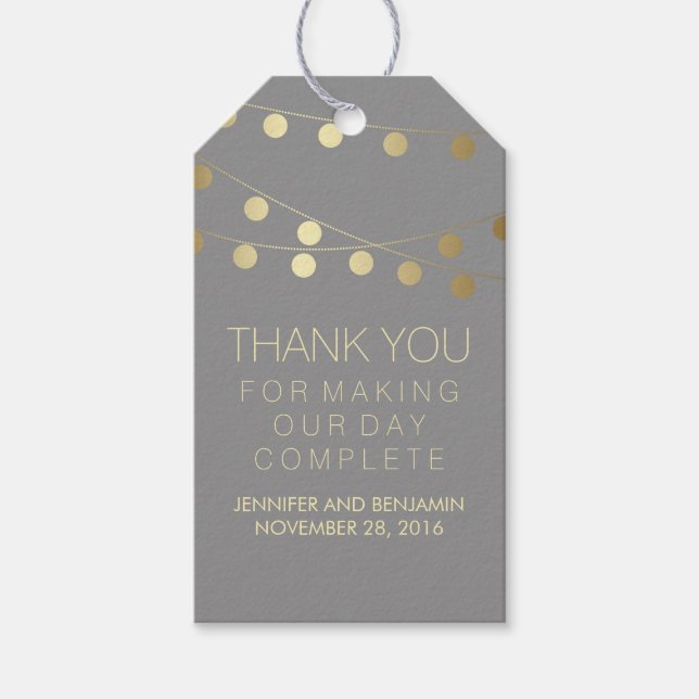 Gold Foil String Lights Elegante Hochzeit Geschenkanhänger (Vorderseite)