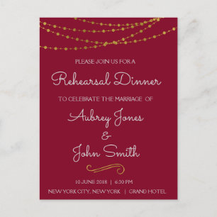 Gold Foil String Lights & Script Probe Dinner Postkarte
