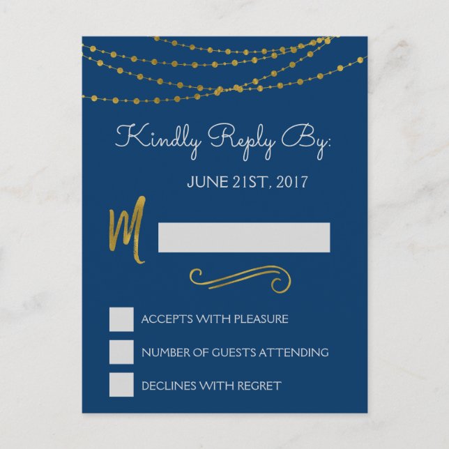 Gold Foil String Lights & Script UAWG Reply Card Einladungspostkarte (Vorderseite)