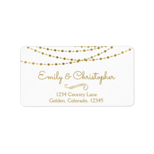 Gold Foil String Lights und Script Wedding Adressaufkleber