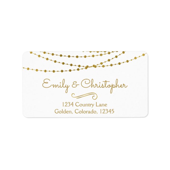 Gold Foil String Lights und Script Wedding Adressaufkleber (Vorne)