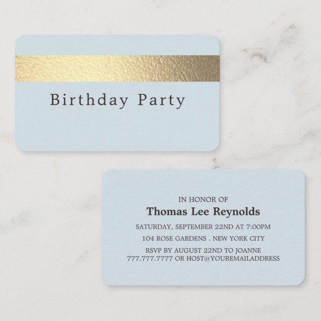 Gold Foil Strip/Powder Blue/Birthday Party Ticket (Vorne/Hinten)