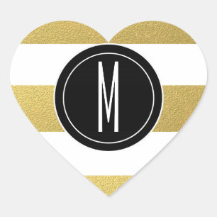GOLD FOIL STRIPES   SCHWARZMONOGRAMM Herz-Aufkleber