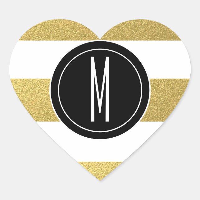 GOLD FOIL STRIPES | SCHWARZMONOGRAMM Herz-Aufkleber (Vorderseite)