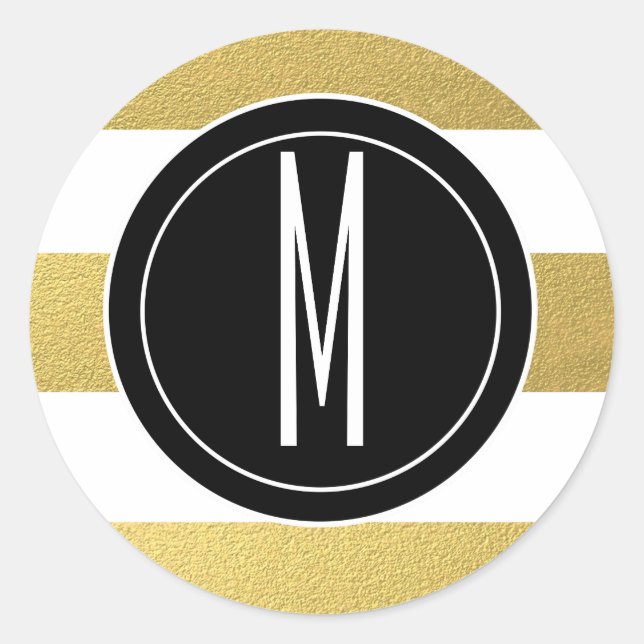 GOLD FOIL STRIPES | SCHWARZMONOGRAMM RUNDER AUFKLEBER (Vorderseite)