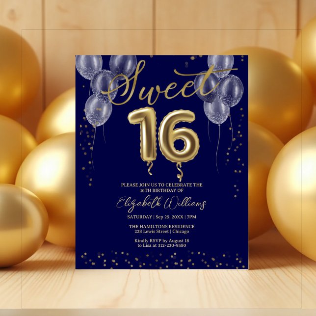 Gold Foil Sweet 16 Balloons Budget Einladungen (Von Creator hochgeladen)