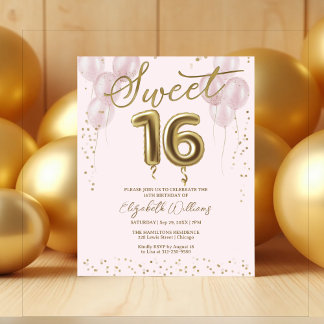 Gold Foil Sweet 16 Balloons Budget Einladungen