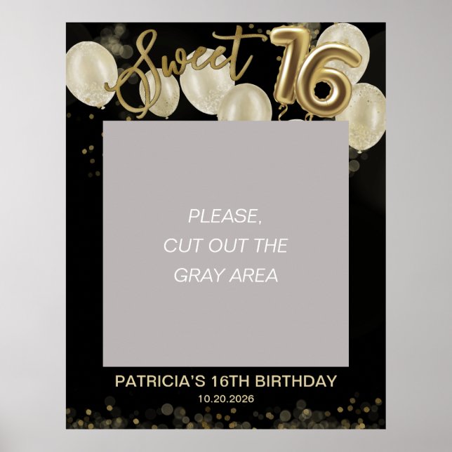 Gold Foil Sweet 16 Balloons Foto Prop Black Poster (Vorne)