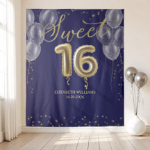 Gold Foil Sweet 16 Balloons Royal Blue Hintergrund