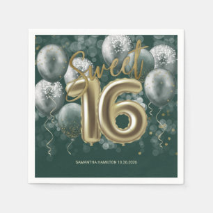 Gold Foil Sweet 16 Bday Balloons Emerald Green Serviette