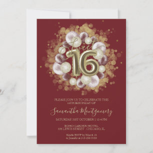 Gold Foil Sweet 16 Bday Balloons Party Burgund Einladung