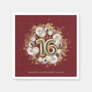 Gold Foil Sweet 16 Bday Balloons Party Burgund Serviette