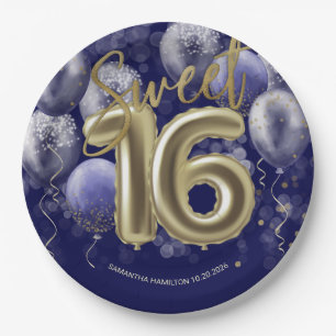 Gold Foil Sweet 16 Bday Balloons Party Royal Blue Pappteller