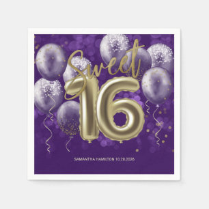 Gold Foil Sweet 16 Birthday Balloons Party Lila Serviette