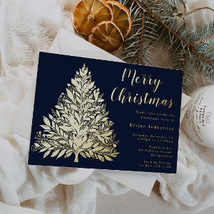 Gold Foil Tree Christmas Party Midnight Navy Folieneinladung
