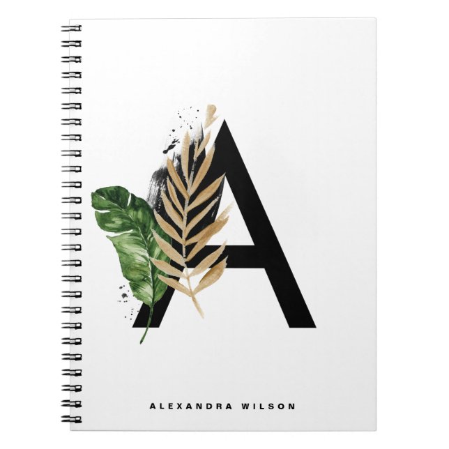 Gold Foil Tropical Letter A Monogram Custom Notizblock (Vorderseite)