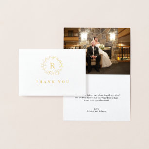 Gold Foil Twig & Berry Wreath Wedding Vielen Dank Folienkarte