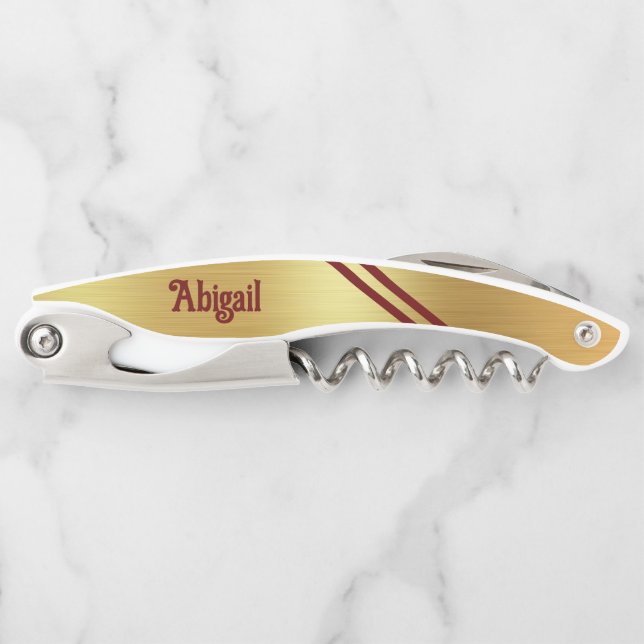 Gold Foil Two Maroon Accent Stripes Personalisiert Kellnermesser (Vorderseite)