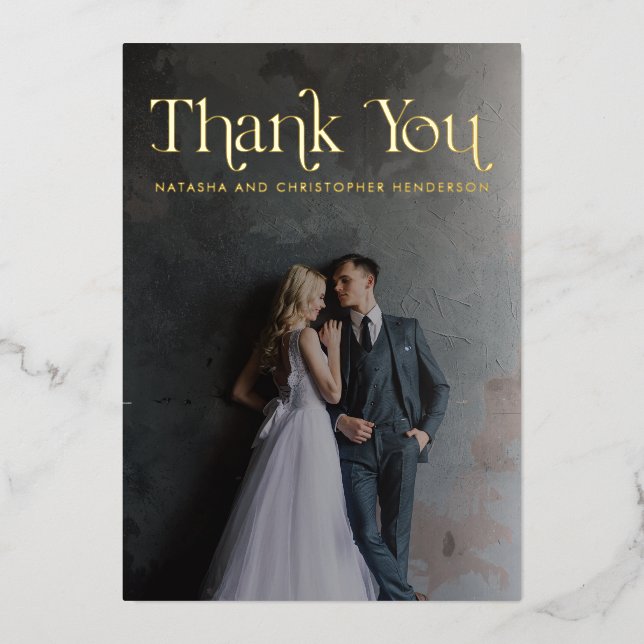 Gold Foil Typografy Foto Hochzeit Dankeschön Karte (Vorderseite)