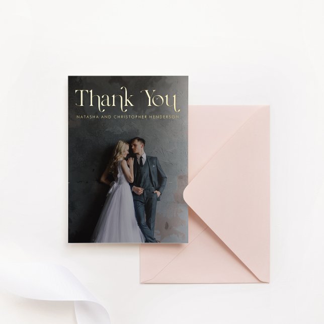 Gold Foil Typographic Foto Wedding Dankeschön Card Folieneinladung (Von Creator hochgeladen)