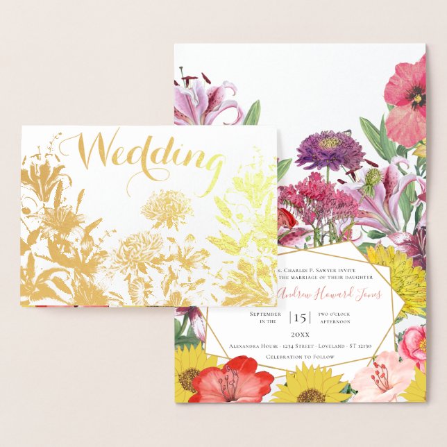 Gold Foil Typographie florale Invitations de maria (Affichage)