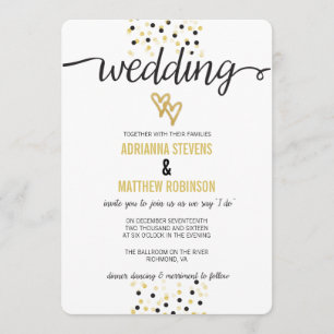 Gold Foil und Black Confetti Dots Einladung Hochze