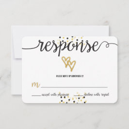 Gold Foil und Black Confetti Dots Wedding RSVP