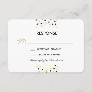 Gold Foil und Black Confetti Dots Wedding RSVP Karte