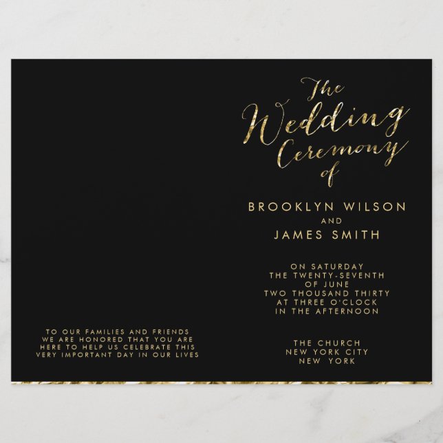 Gold Foil und Black Wedding Programme (Vorderseite)
