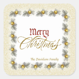 Gold Foil und Rot Frohe Weihnachten Custom Quadratischer Aufkleber