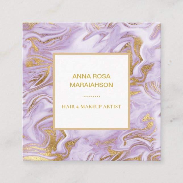 *~* Gold Foil Veins Lavendel Marmor Moderner Stil Quadratische Visitenkarte (Vorderseite)
