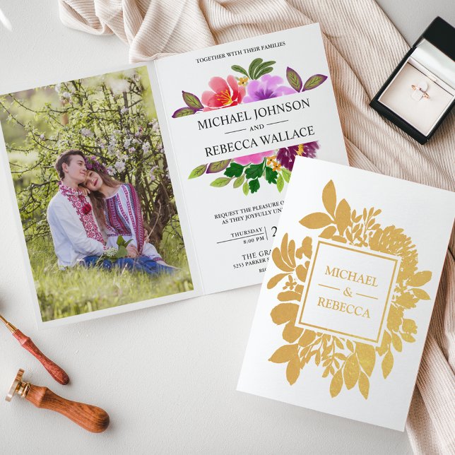 Gold Foil Vibrant Jardin Floral Faire-part de mari (Créateur téléchargé)