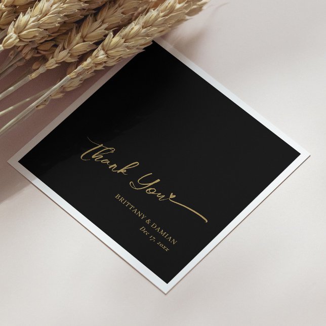 Gold Foil Vielen Dank - Personalisierte Schwarze H Serviette (Gold Foil Thank You - Personalized Black Wedding Napkins)
