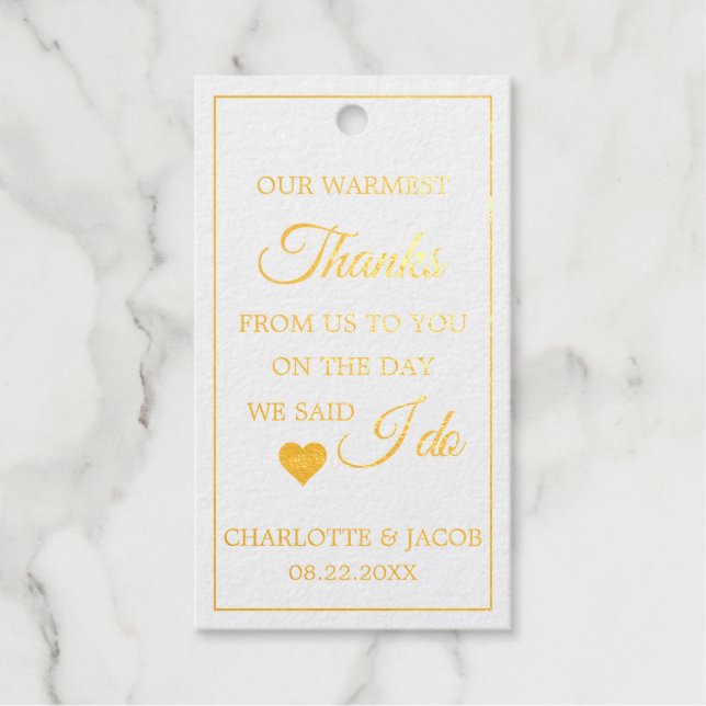 Gold Foil Warmest Danke, dass ich Hochzeit mache Geschenkanhänger (Vorderseite)