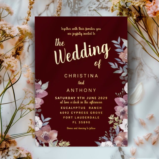 Gold Foil Watercolor Floral Wedding Invitation (Créateur téléchargé)