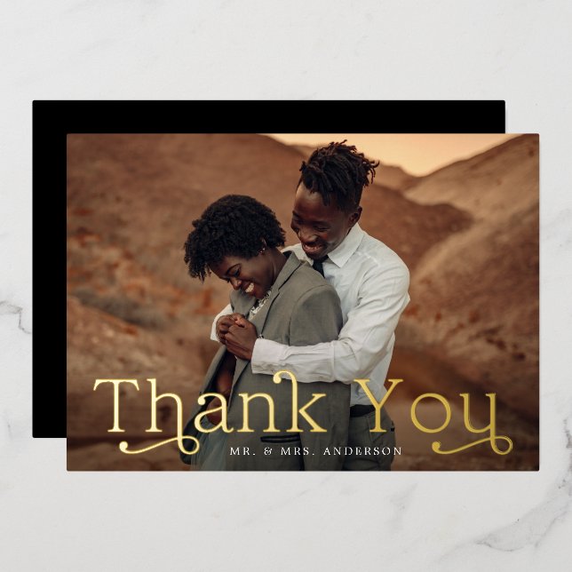 Gold Foil Wedding Foto Danke Karte (Vorderseite/Rückseite)