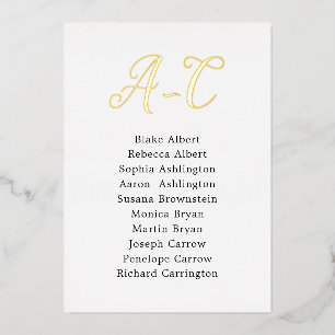 Gold Foil Wedding Guest Table Assignations Cards Folieneinladung