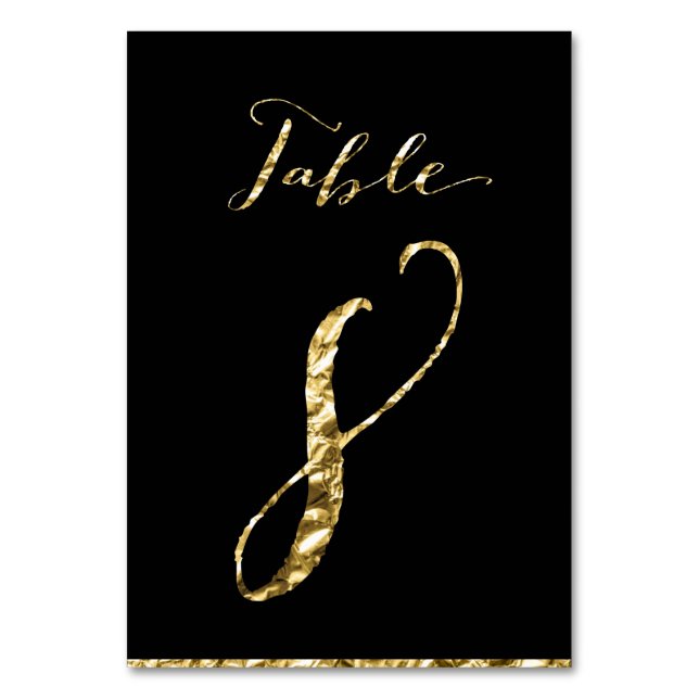 Gold Foil Wedding Tischnummern Black No. 8 (Vorderseite)